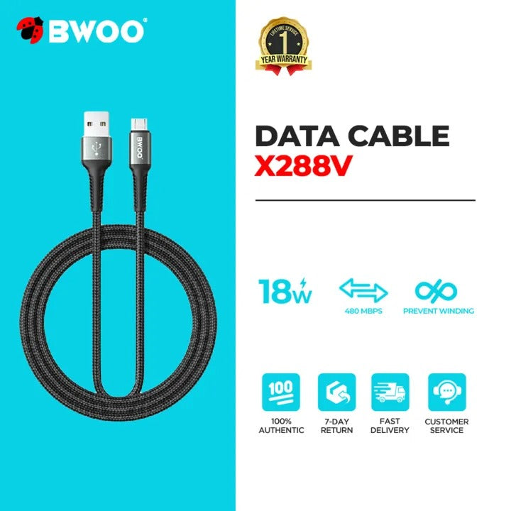 كيبل بيانات معدني من Bwoo من نوع USB-A إلى Micro | واحد متر كيبل بيانات معدني من Bwoo من نوع USB-A إلى Micro | واحد متر